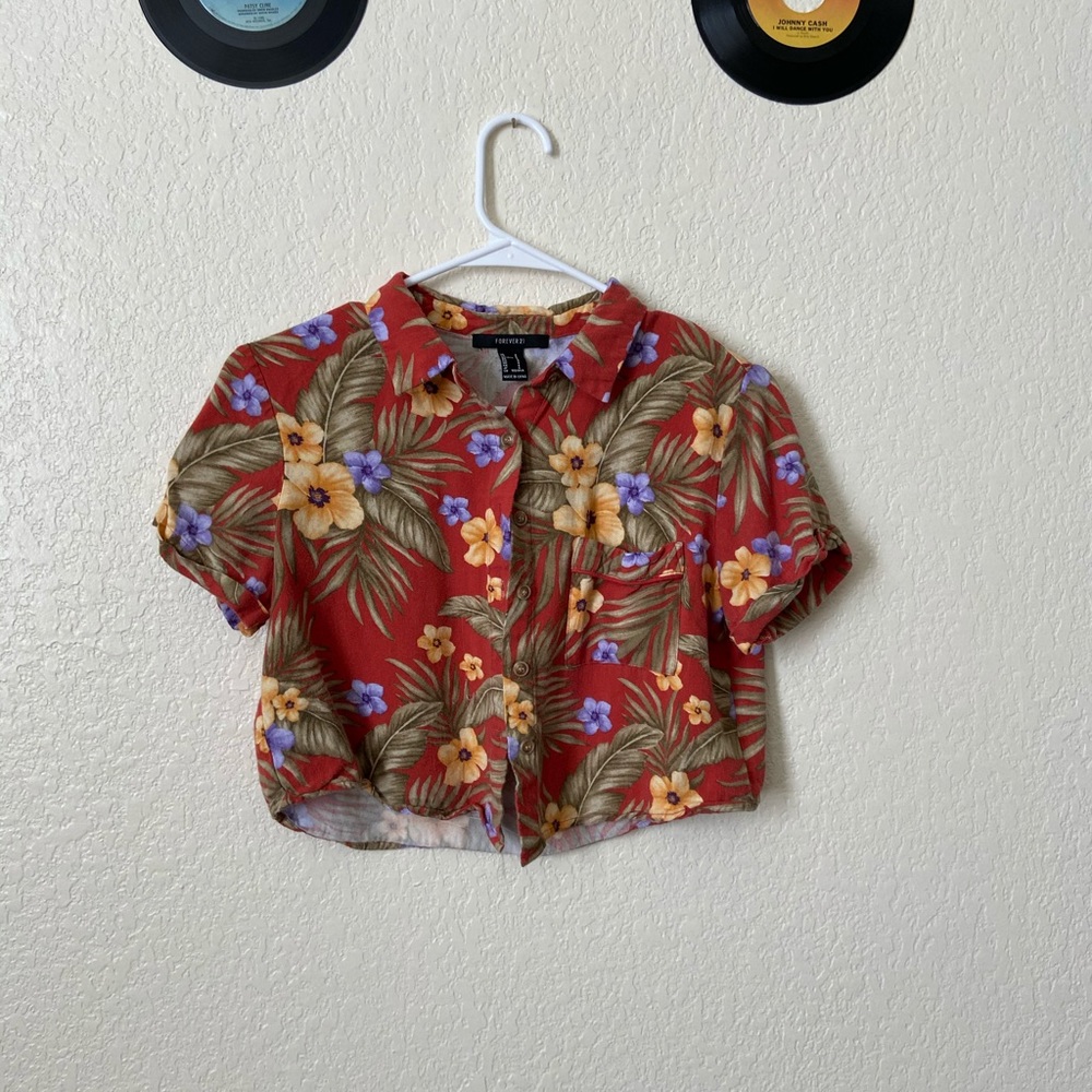 Hawaiian button down crop top | Forever21